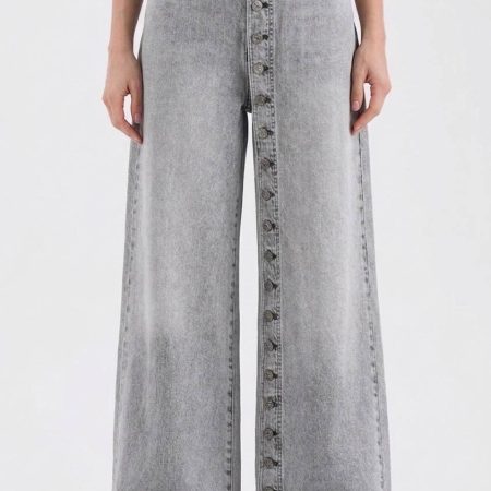 Vintage Button-Front Washed Wide Leg Jeans
