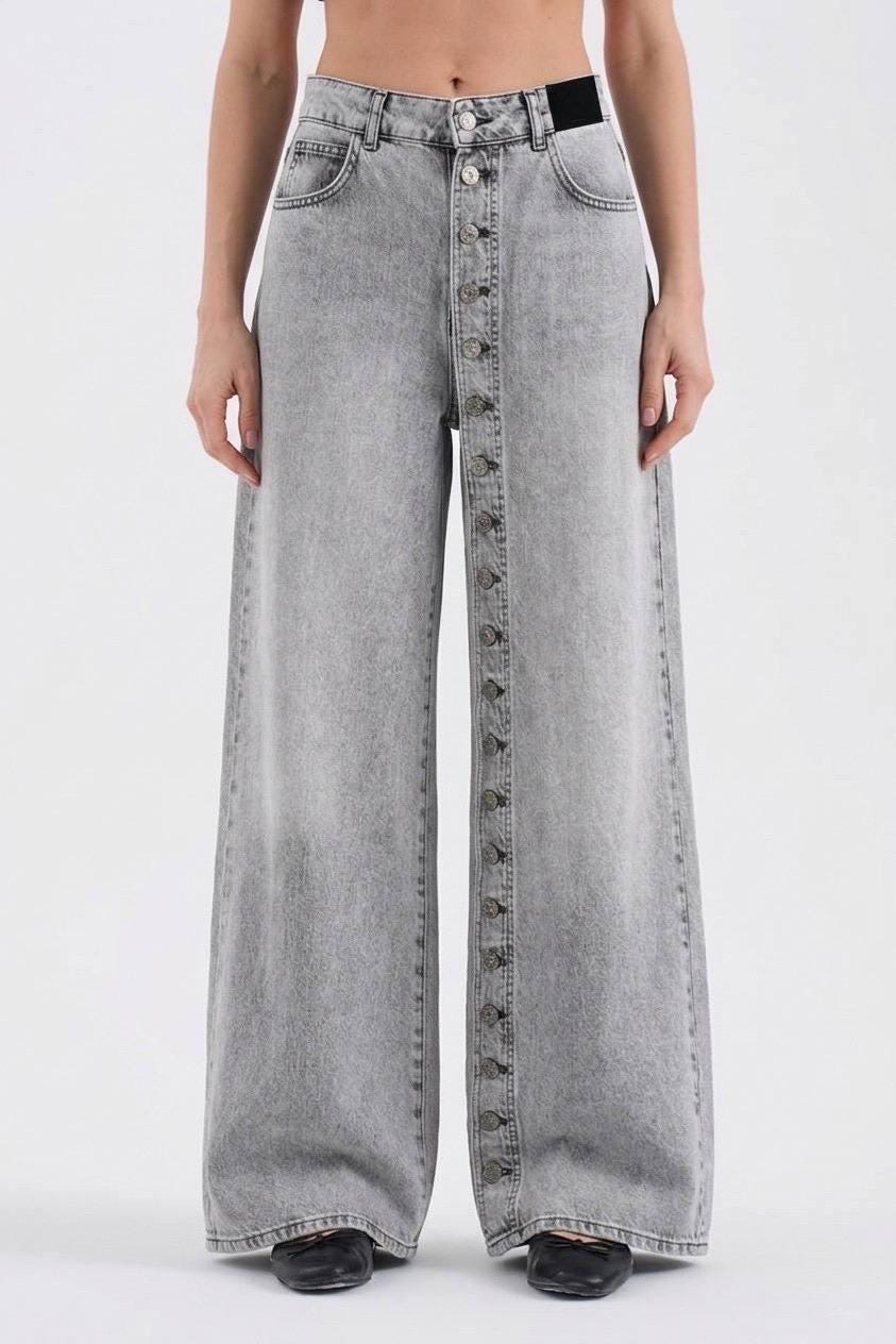 Vintage Button-Front Washed Wide Leg Jeans