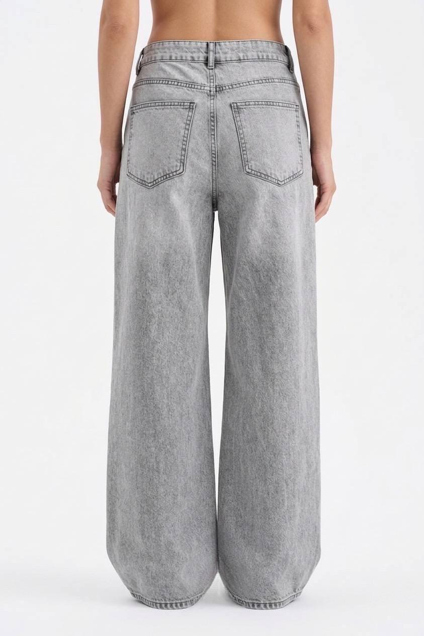 Vintage Button-Front Washed Wide Leg Jeans - Image 3