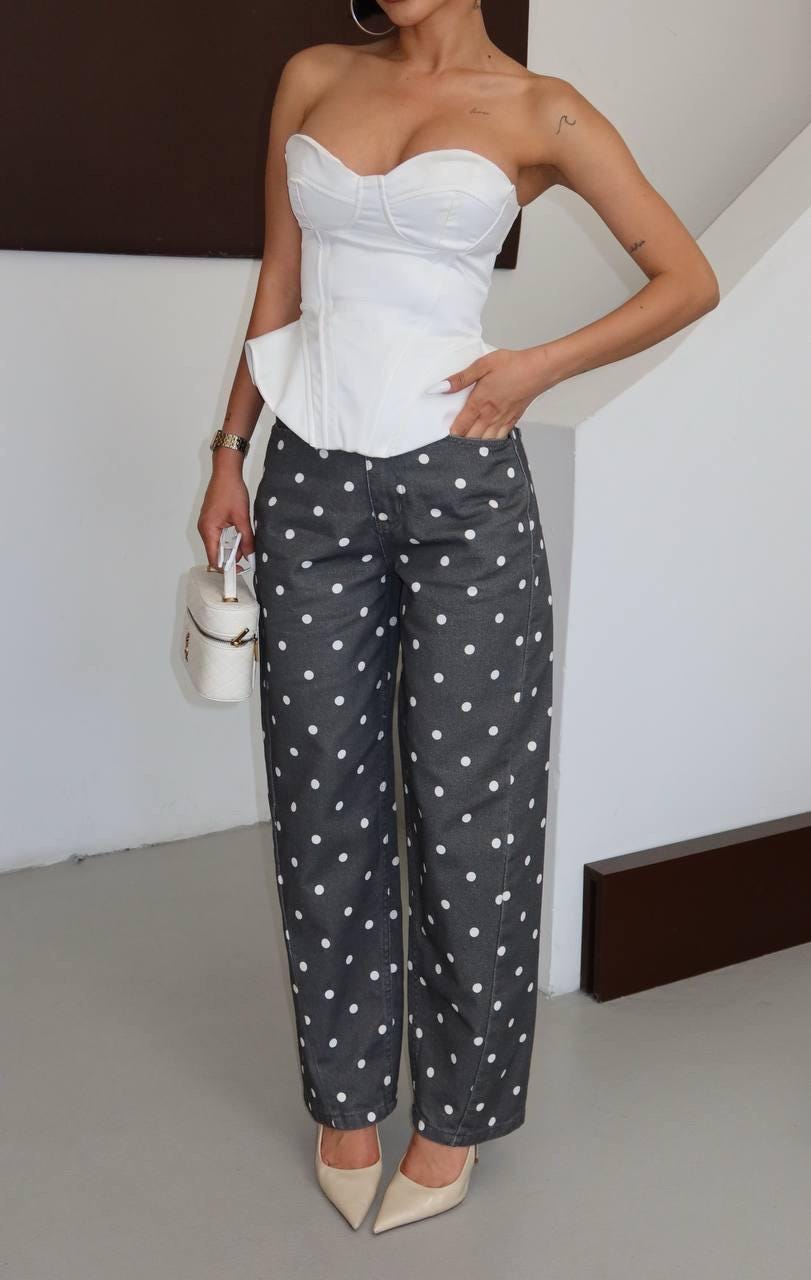 Vintage Polka Dot Washed Barrel Jeans
