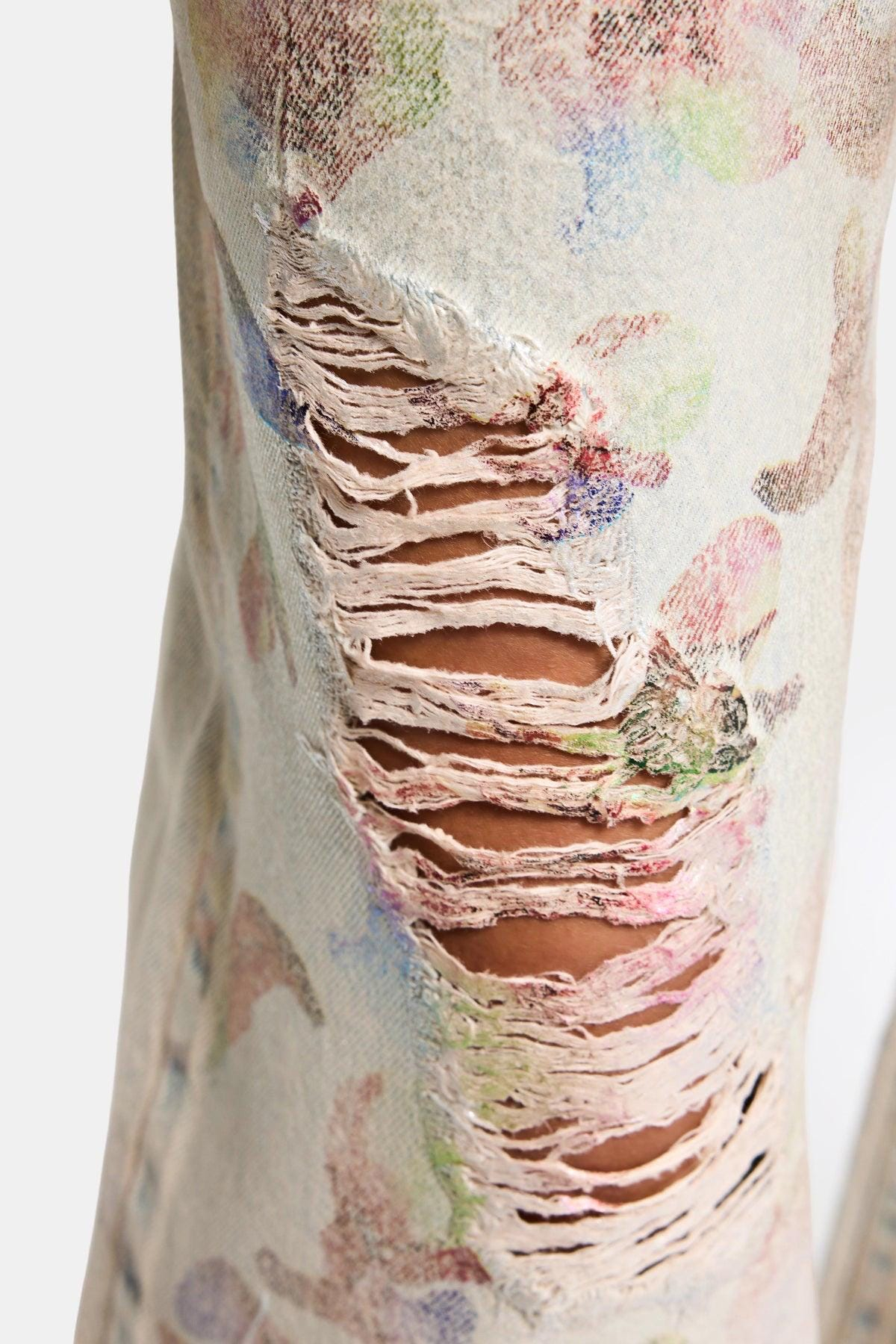 Pastel Watercolor Distressed Wide Leg Jeans - Image 3