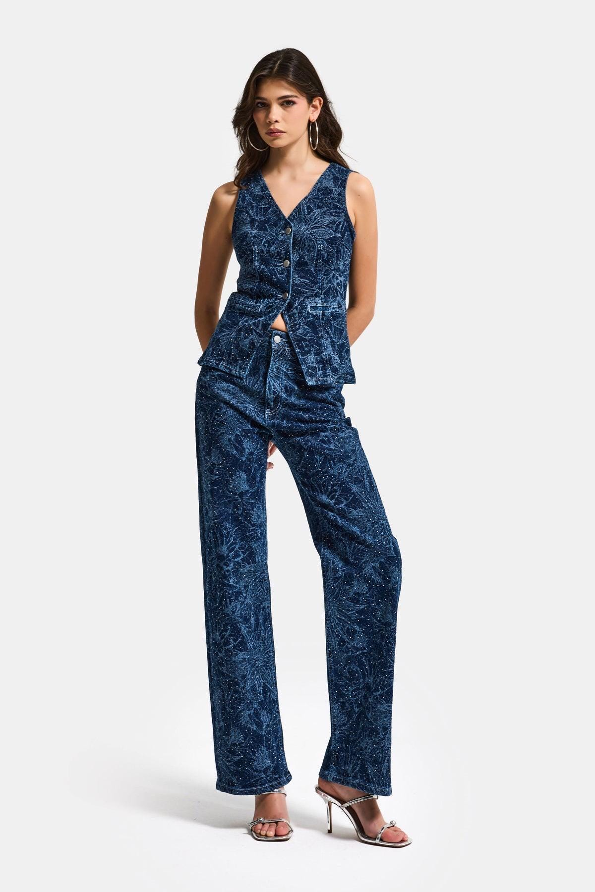 Asymmetric Waist Vintage Flare Jeans - Image 2