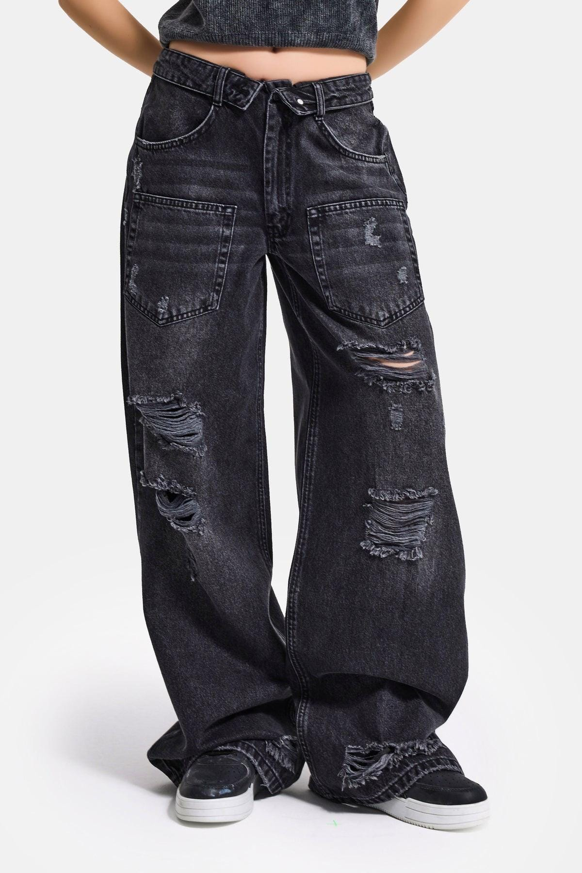 Vintage Distressed Utility Pocket Baggy Jeans