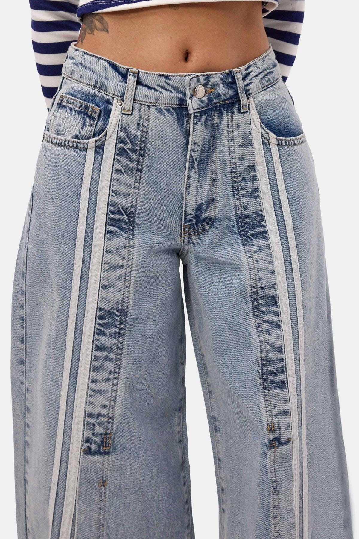 Vintage Contrast Stripe Wide Leg Jeans