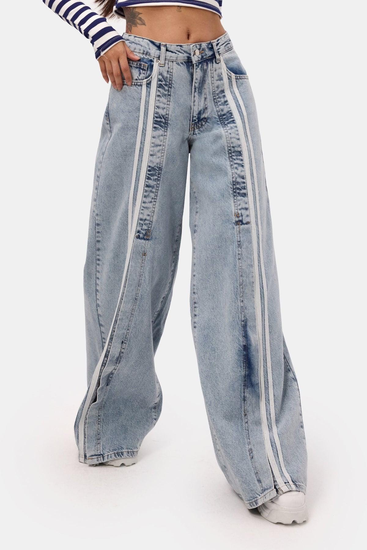Vintage Contrast Stripe Wide Leg Jeans - Image 2