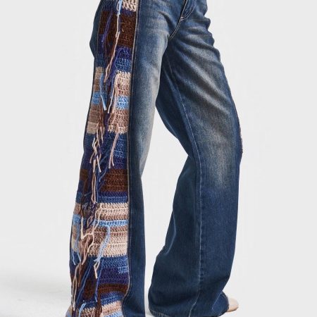 Bohemian Crochet Patchwork Wide Leg Jeans
