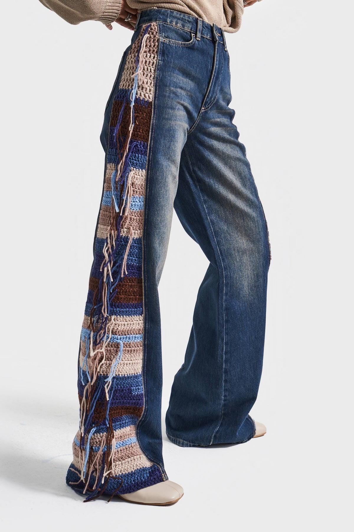 Bohemian Crochet Patchwork Wide Leg Jeans