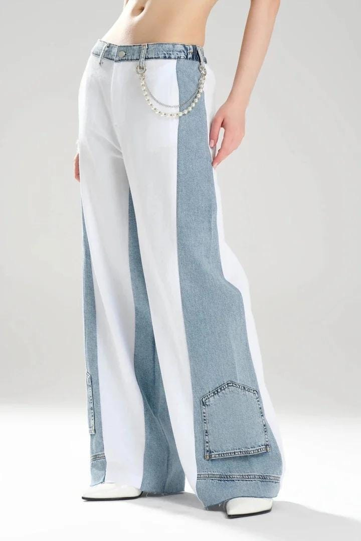 Two Tone Contrast Panel Wide Leg Jeans - Image 2