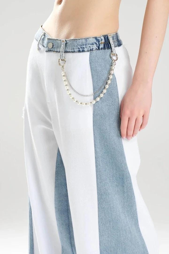 Two Tone Contrast Panel Wide Leg Jeans - Image 3