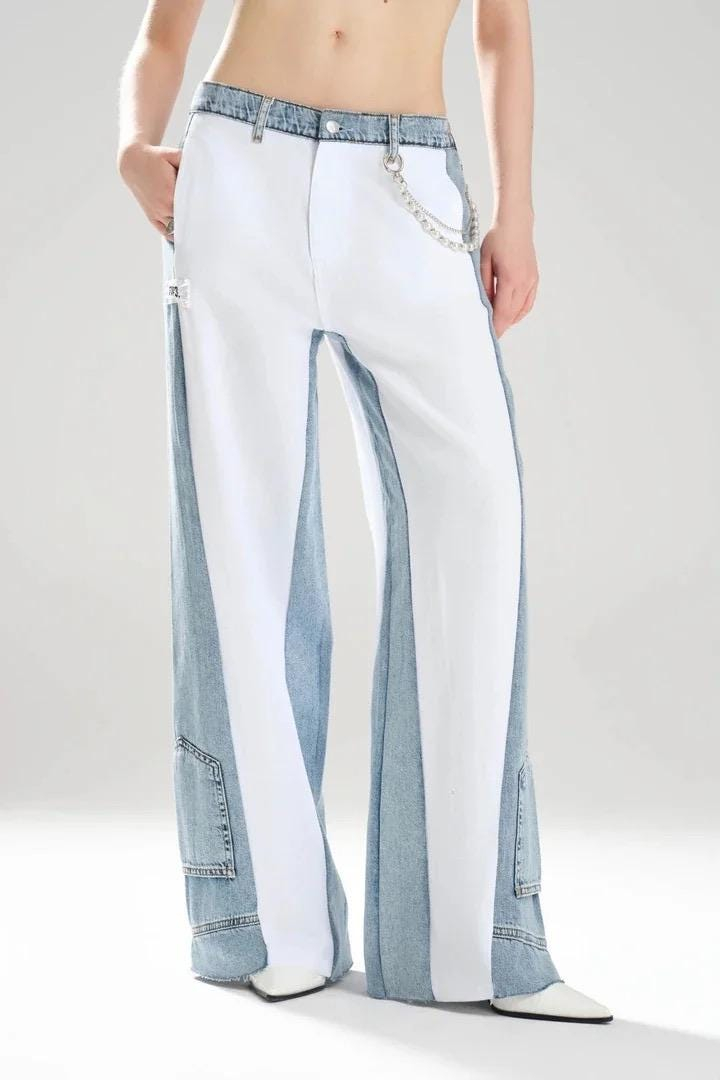 Two Tone Contrast Panel Wide Leg Jeans - Image 4