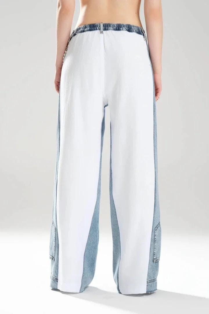 Two Tone Contrast Panel Wide Leg Jeans - Image 5