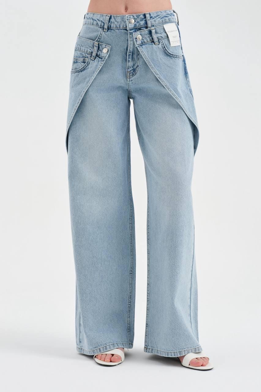 Layered Pocket Panel Wide Leg Jeans