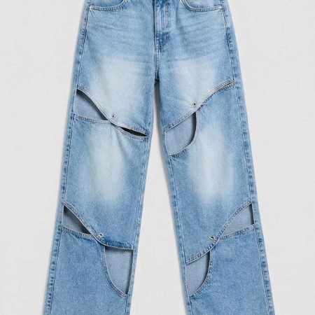 Deconstructed Curved Panel Wide Leg Jeans