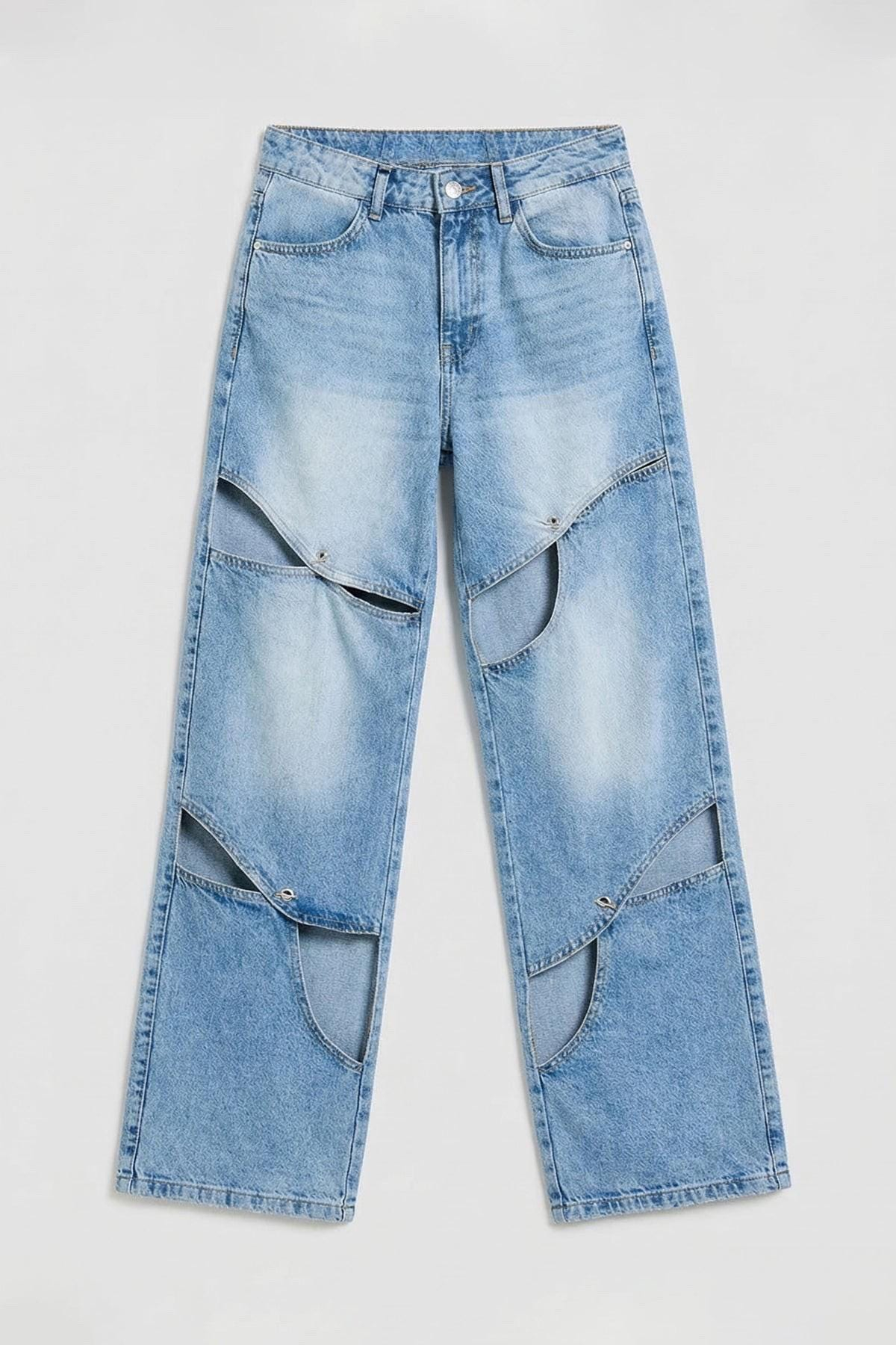 Deconstructed Curved Panel Wide Leg Jeans
