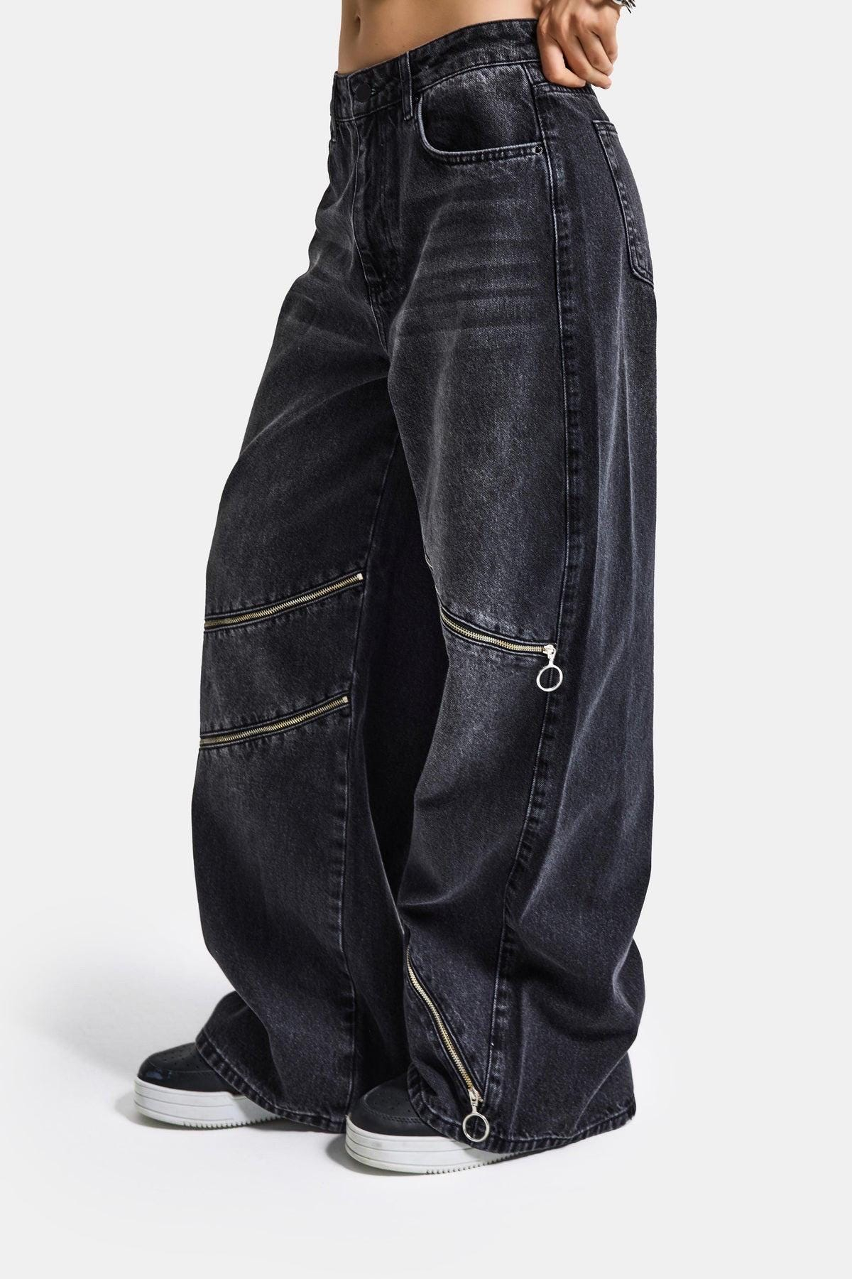 Deconstructed Zip Cutout Wide Leg Jeans - Image 2