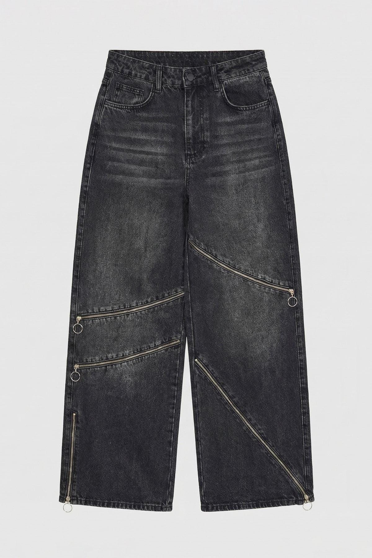Deconstructed Zip Cutout Wide Leg Jeans - Image 3