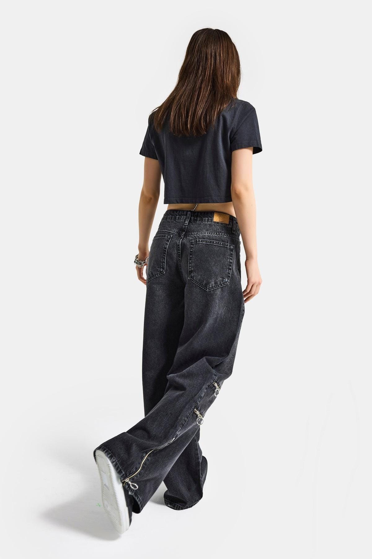Deconstructed Zip Cutout Wide Leg Jeans - Image 5
