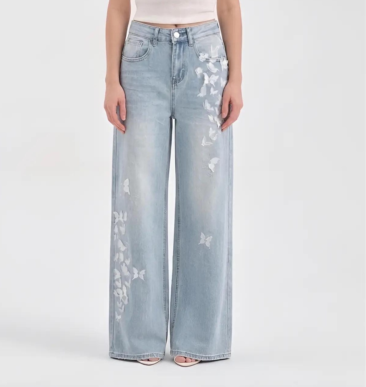 Dreamy Butterfly Motif Wide Leg Jeans
