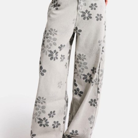 Vintage Floral Print Wide Leg Jeans