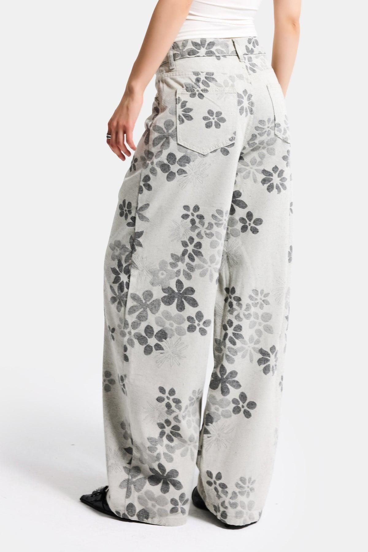 Vintage Floral Print Wide Leg Jeans - Image 3
