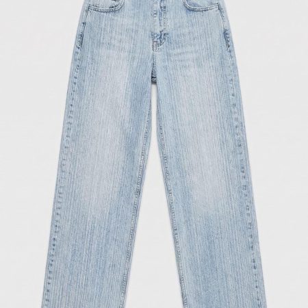 Vintage Pinstripe Crossover Waist Wide Leg Jeans