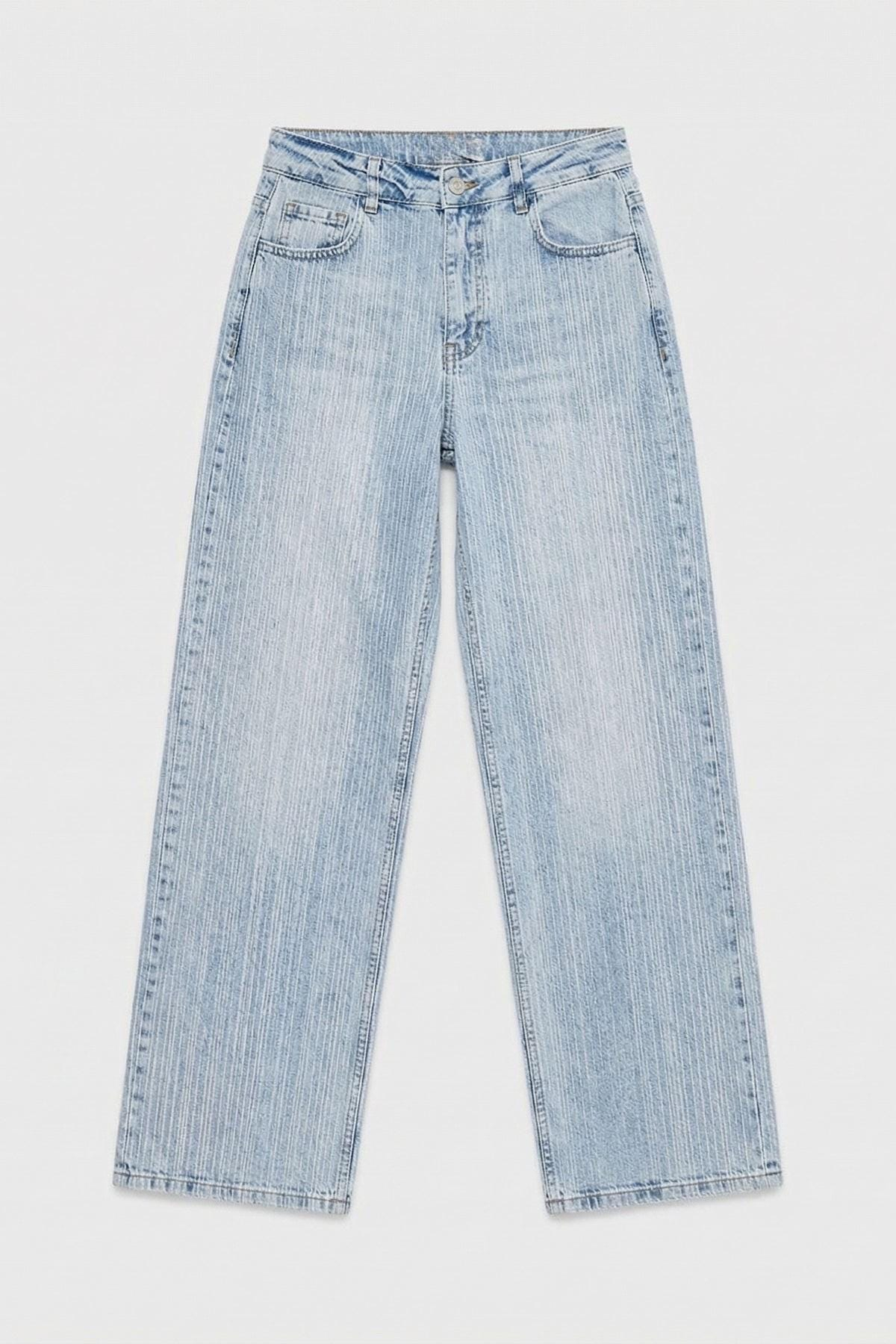 Vintage Pinstripe Crossover Waist Wide Leg Jeans