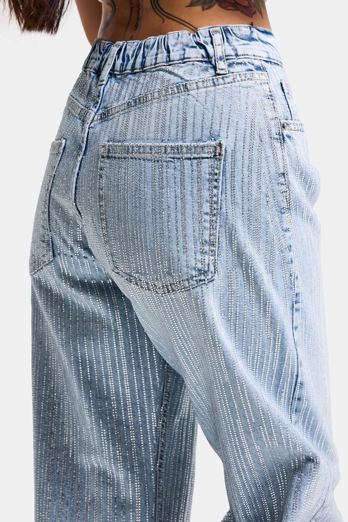 Vintage Pinstripe Crossover Waist Wide Leg Jeans - Image 3